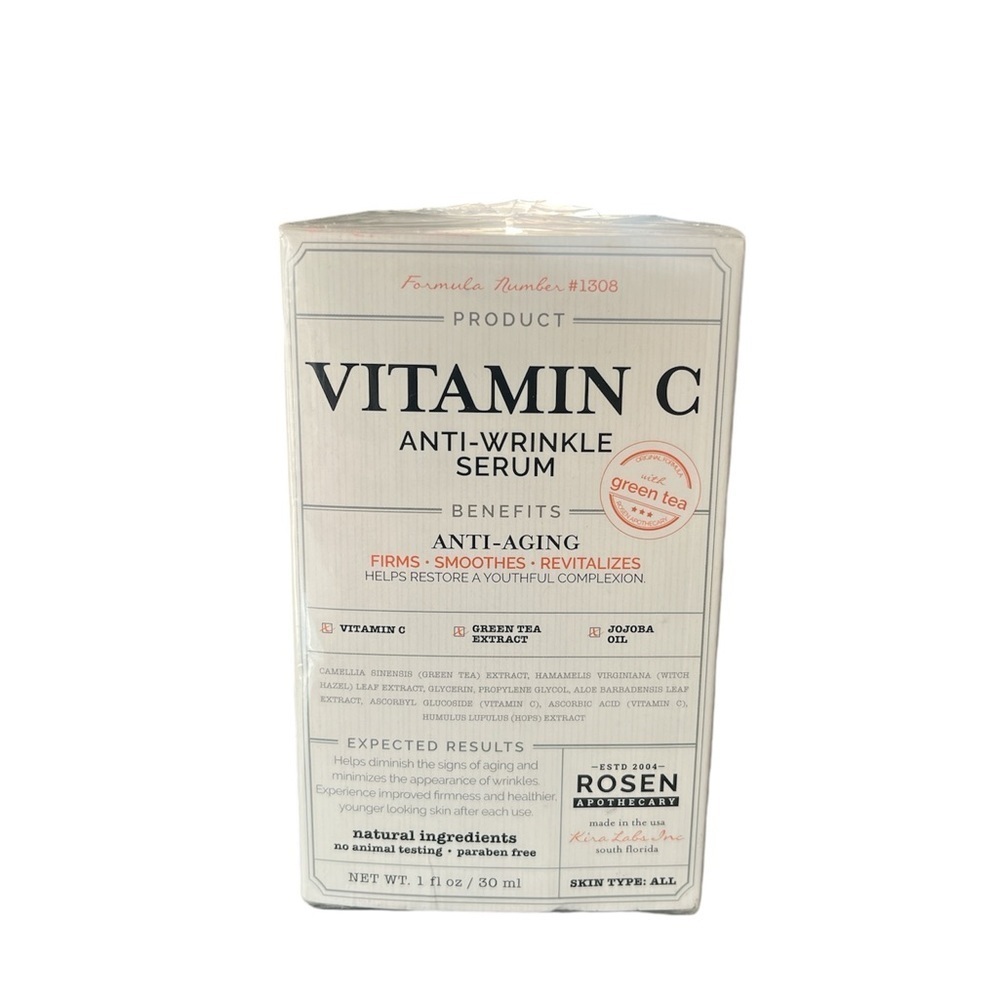 New Rosen Apothecary Vitamin C Anti-Wrinkle Serum Green Tea Jojoba Oil 1 fl oz